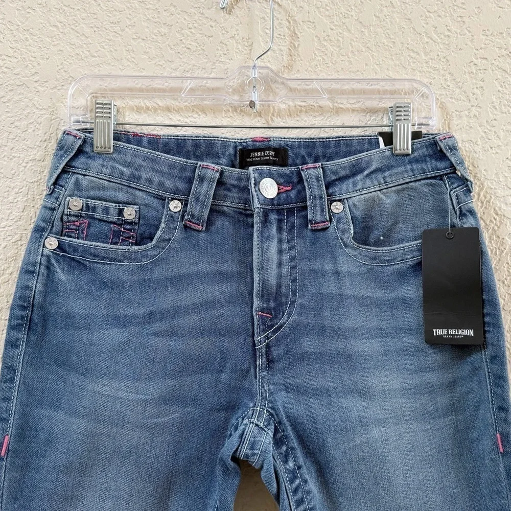 True Religion Jeans Jennie Curvy Mid Rise Super Skinny Embroidered Pockets 29